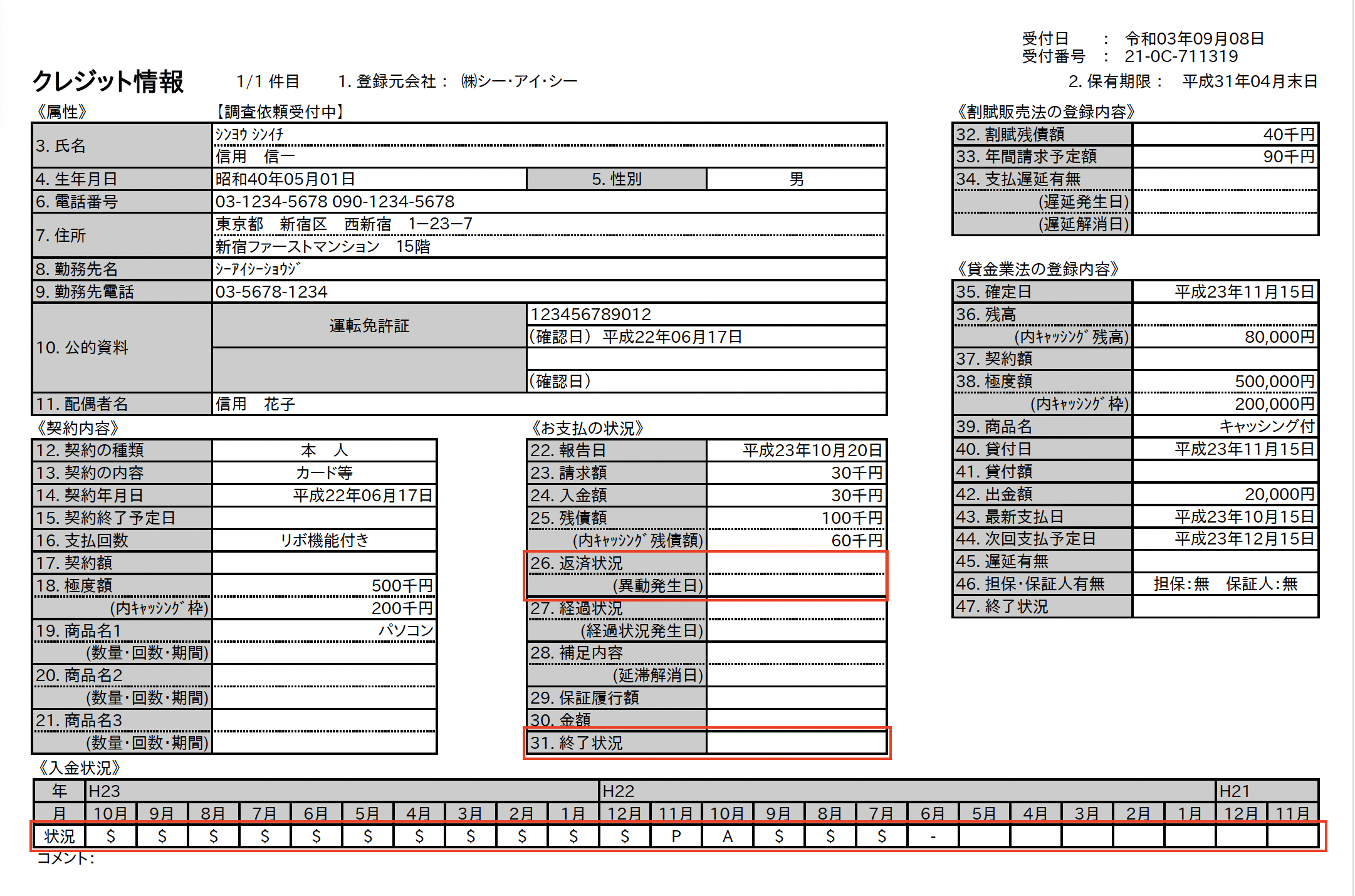 信用情報開示報告書